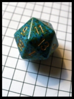 Dice : Dice - 20D - Olive Teal and Blue Speckled With Gold Numerals
